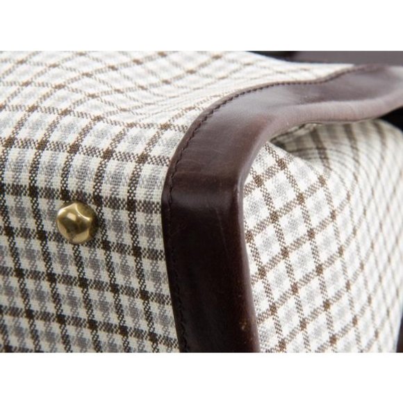 Bally Vintage Brown Leather And Bluish Grey Plaid Canvas Satchel - Picture 10 of 12